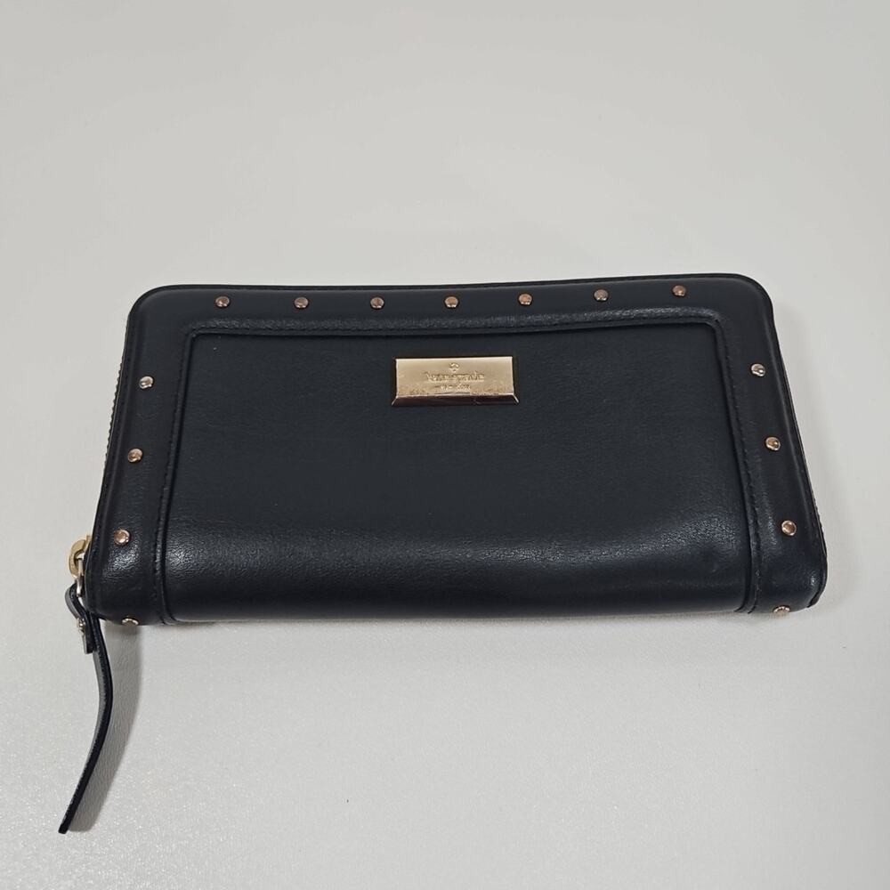 Kate Spade New York HELENA Black Leather Stud Zip Around Clutch Wallet